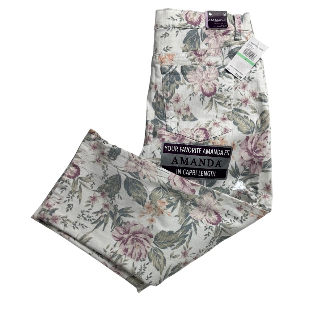 Gloria Vanderbilt Amanda Capri Pants Women's 8 Floral Classic Rise Heritage Fit